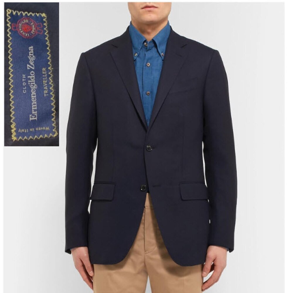 Coppley Navy Wool Blazer 38R Ermenegildo Zegna Traveller Cloth